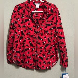 NWT Sleep Sense women's red flannel pajama top with a dog print